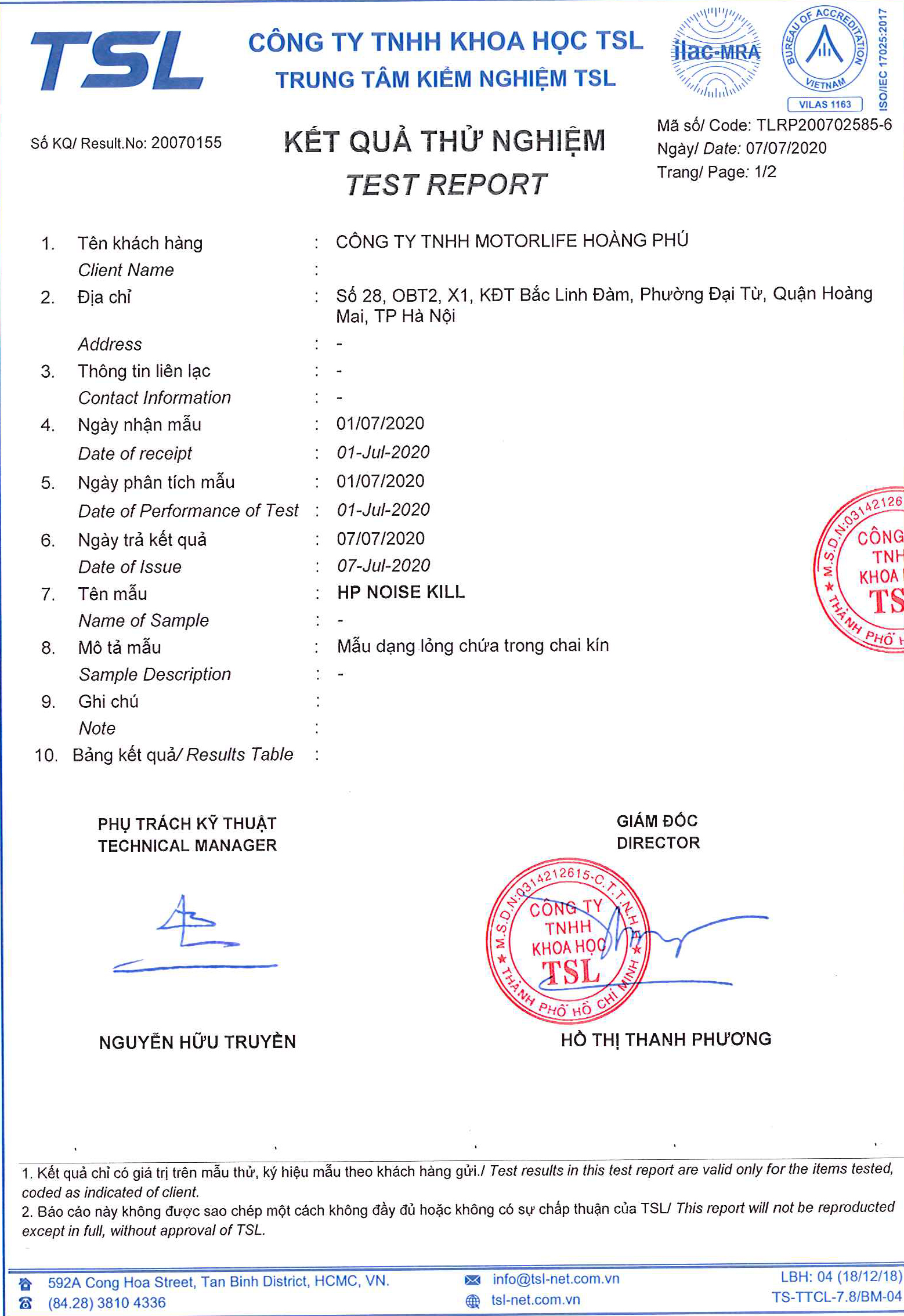 Kiểm định Noise Kill 2